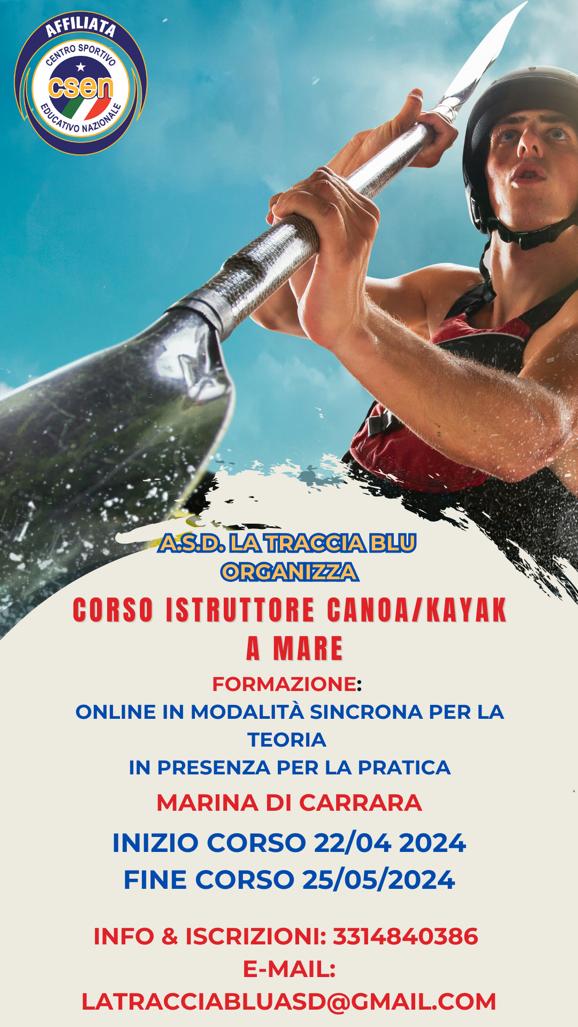 Corso Istruttore di Canoa/Kayak Marina di Carrara dal 22 aprile 2024